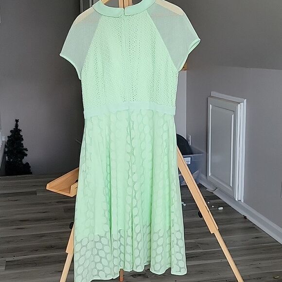 NWOT! NEW YORK & CO Vintage Retro Preppy Dress Lace Over Mint Green Midi 
SZ  10 - Picture 6 of 17